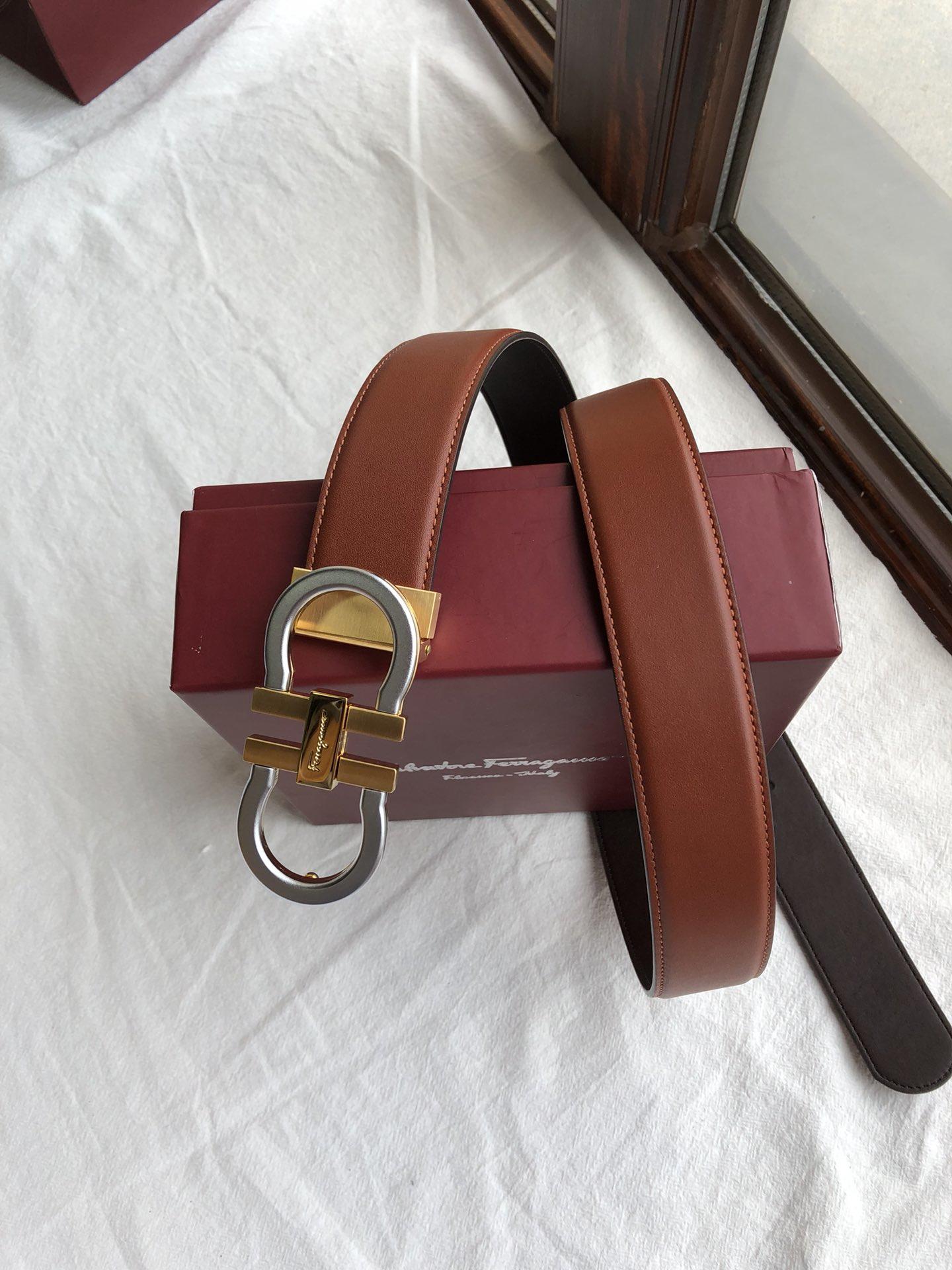 Brown Ferragamo Gold silver belt ASS02119