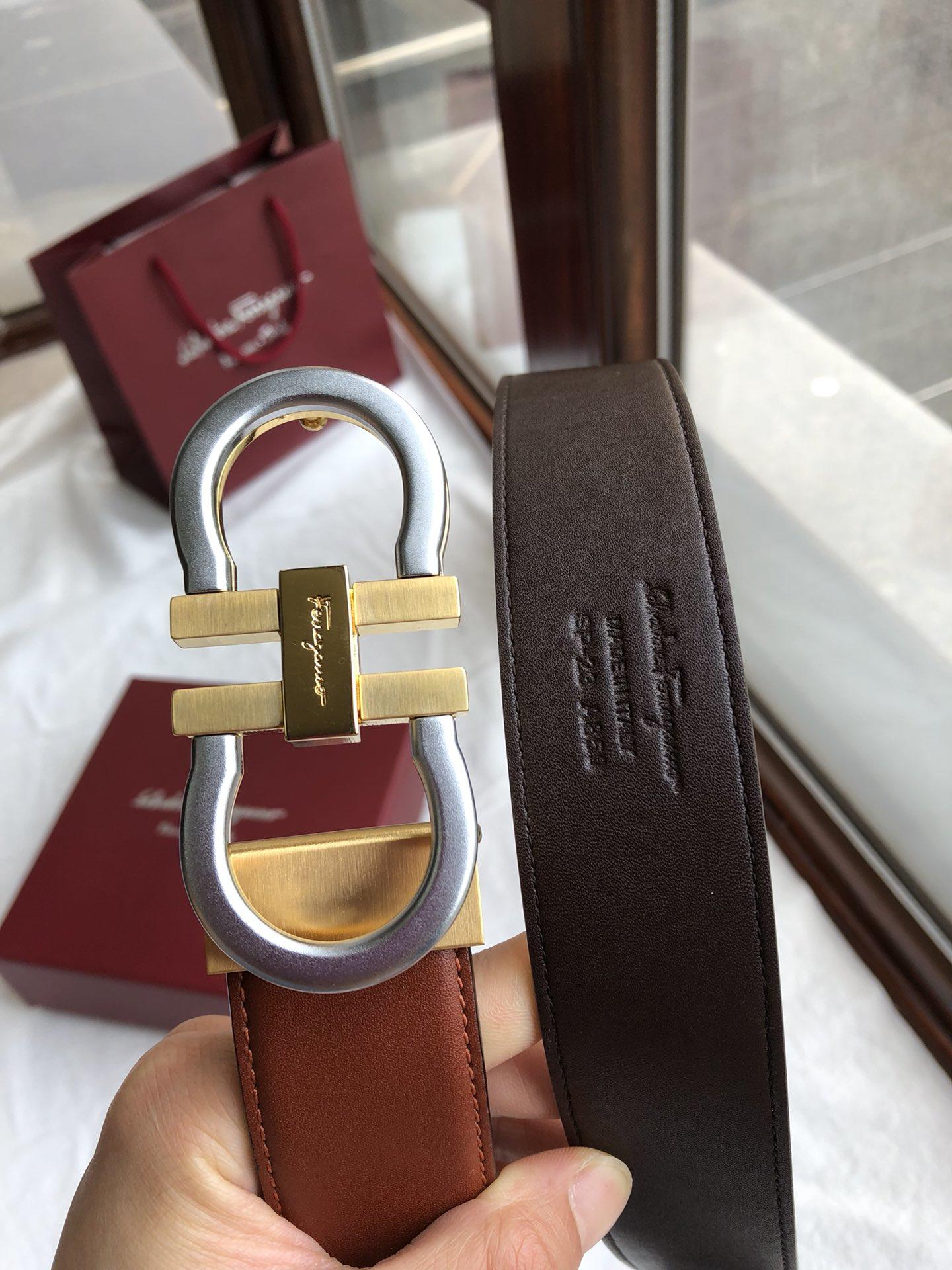 Brown Ferragamo Gold silver belt ASS02119