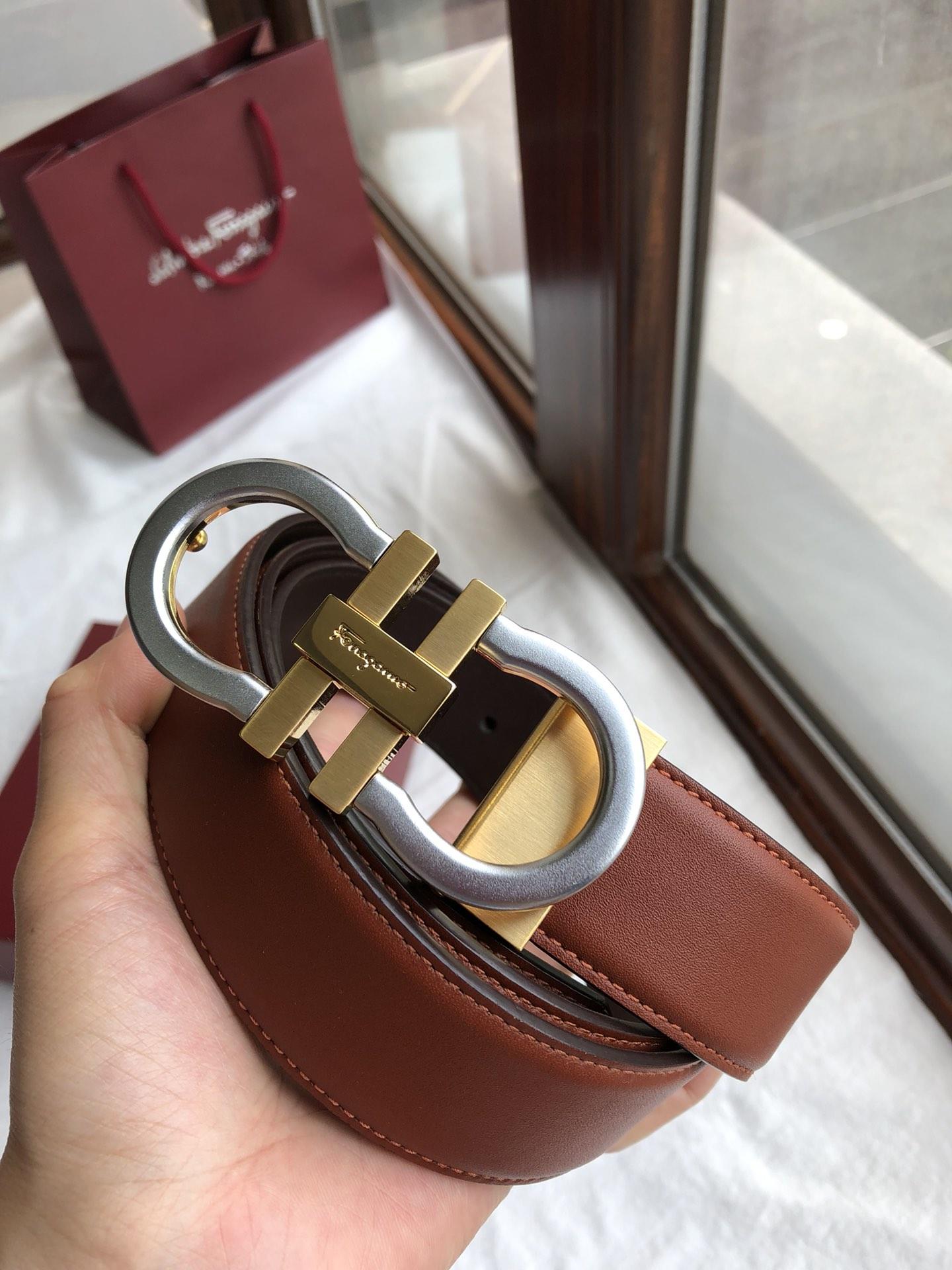 Brown Ferragamo Gold silver belt ASS02119