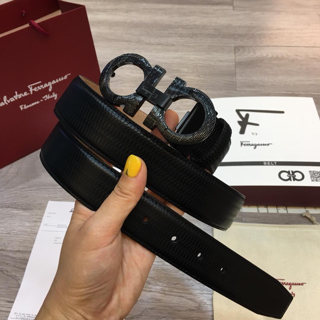 Black Shiny Ferragamo buckle belt ASS02250