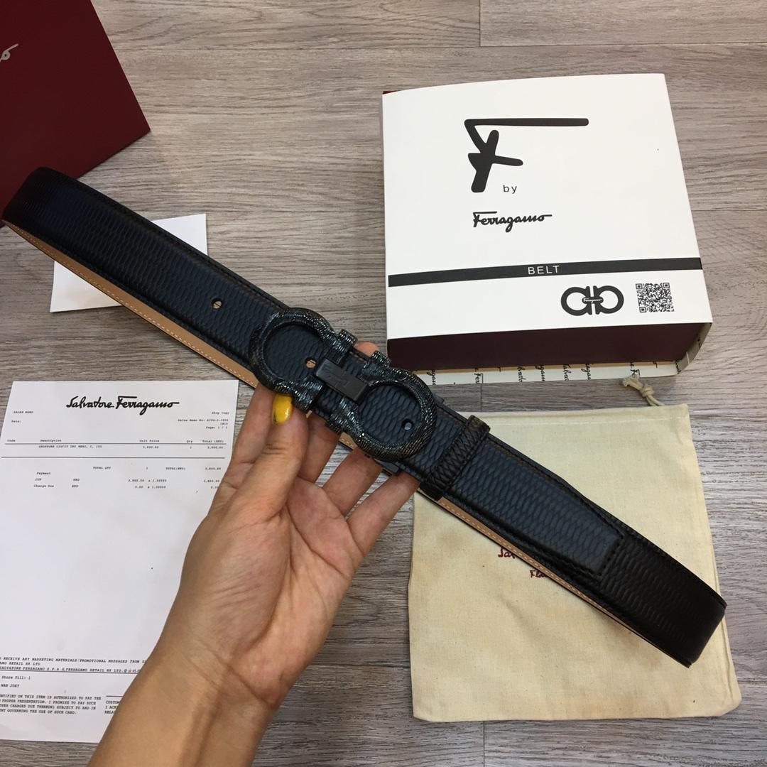 Black Shiny Ferragamo buckle belt ASS02250