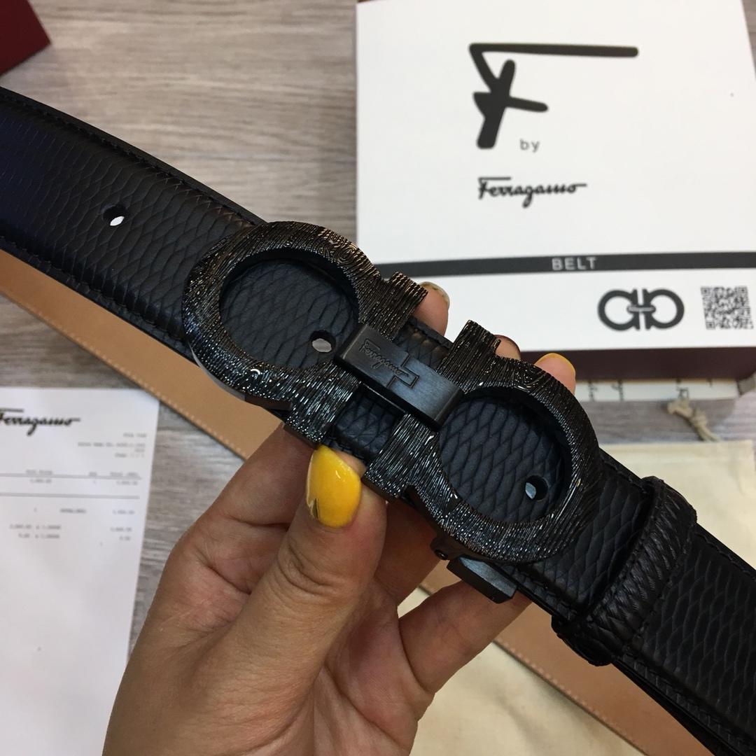 Black Shiny Ferragamo buckle belt ASS02250