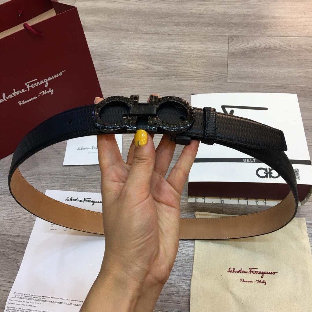 Black Shiny Ferragamo buckle belt ASS02250