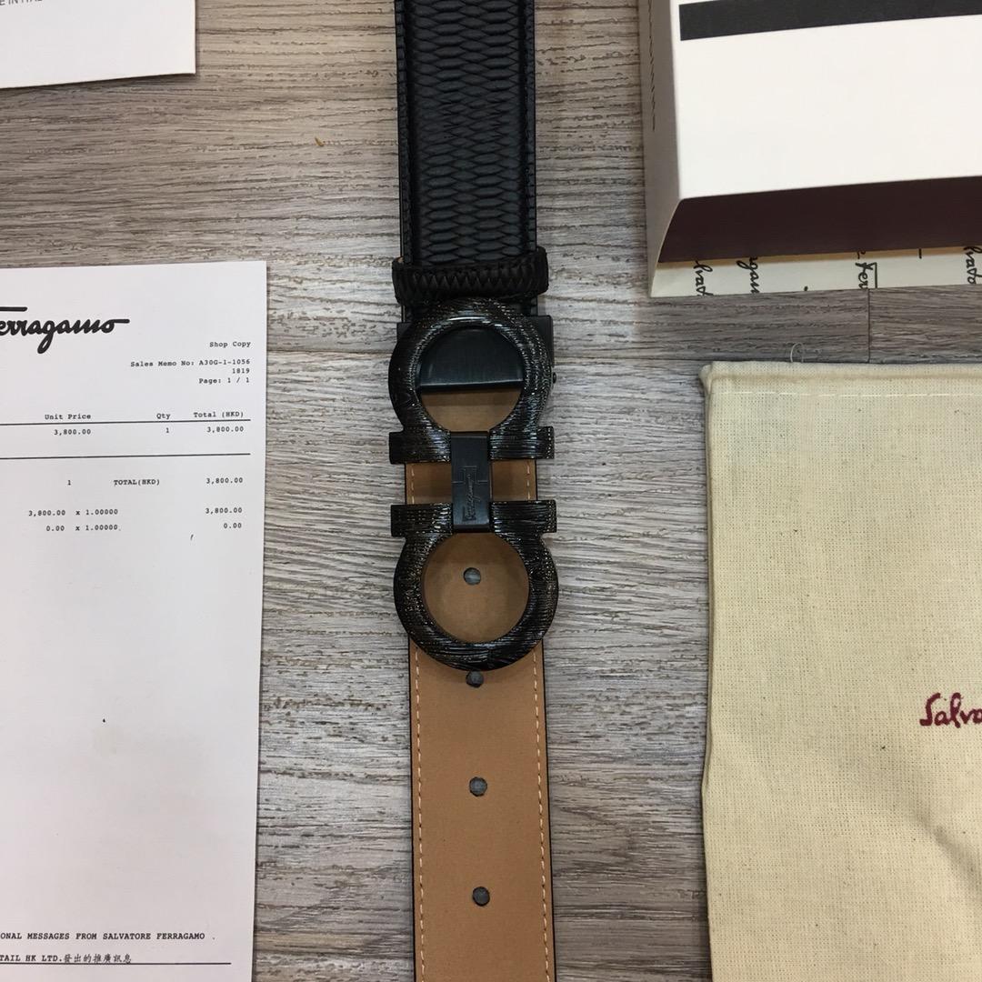 Black Shiny Ferragamo buckle belt ASS02250