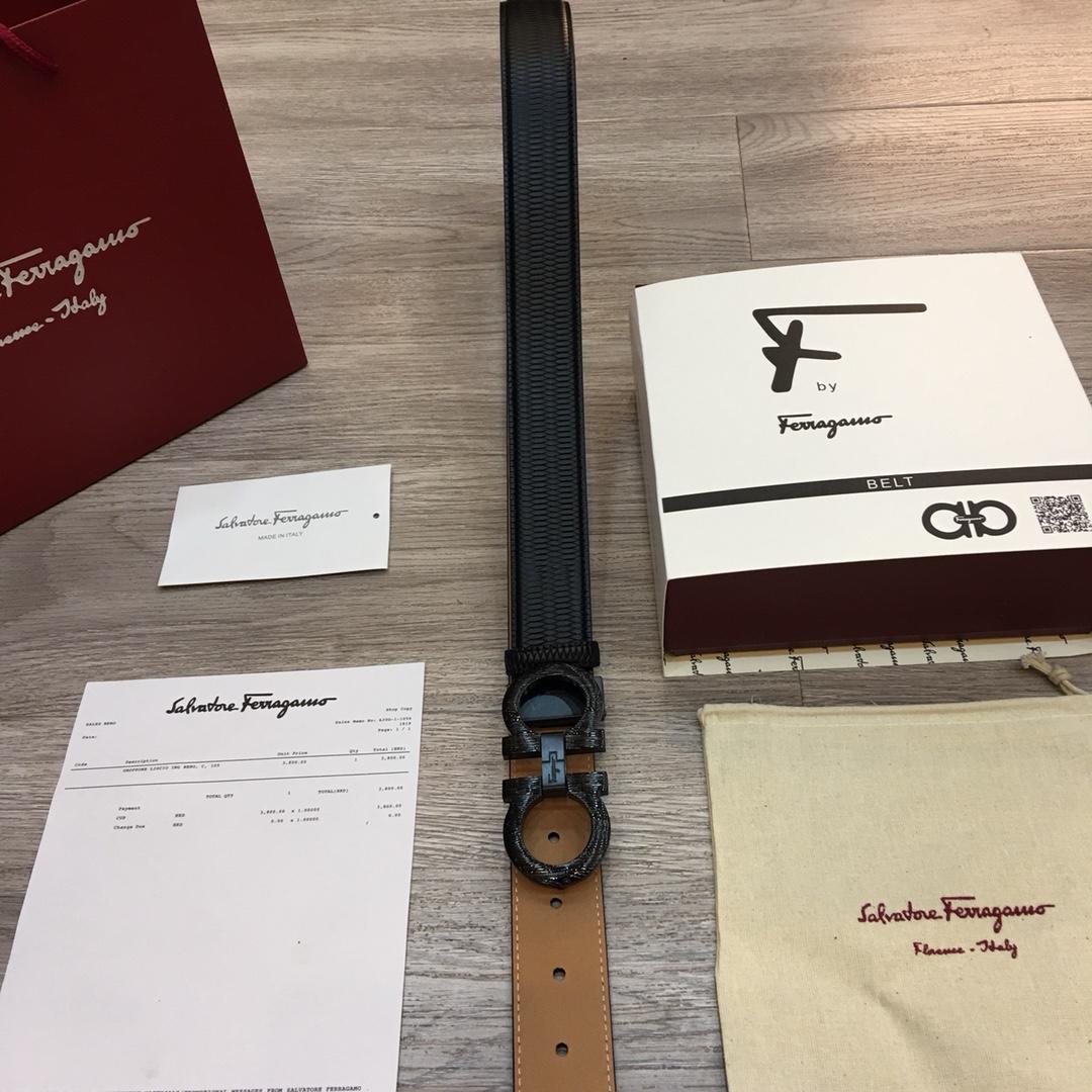 Black Shiny Ferragamo buckle belt ASS02250