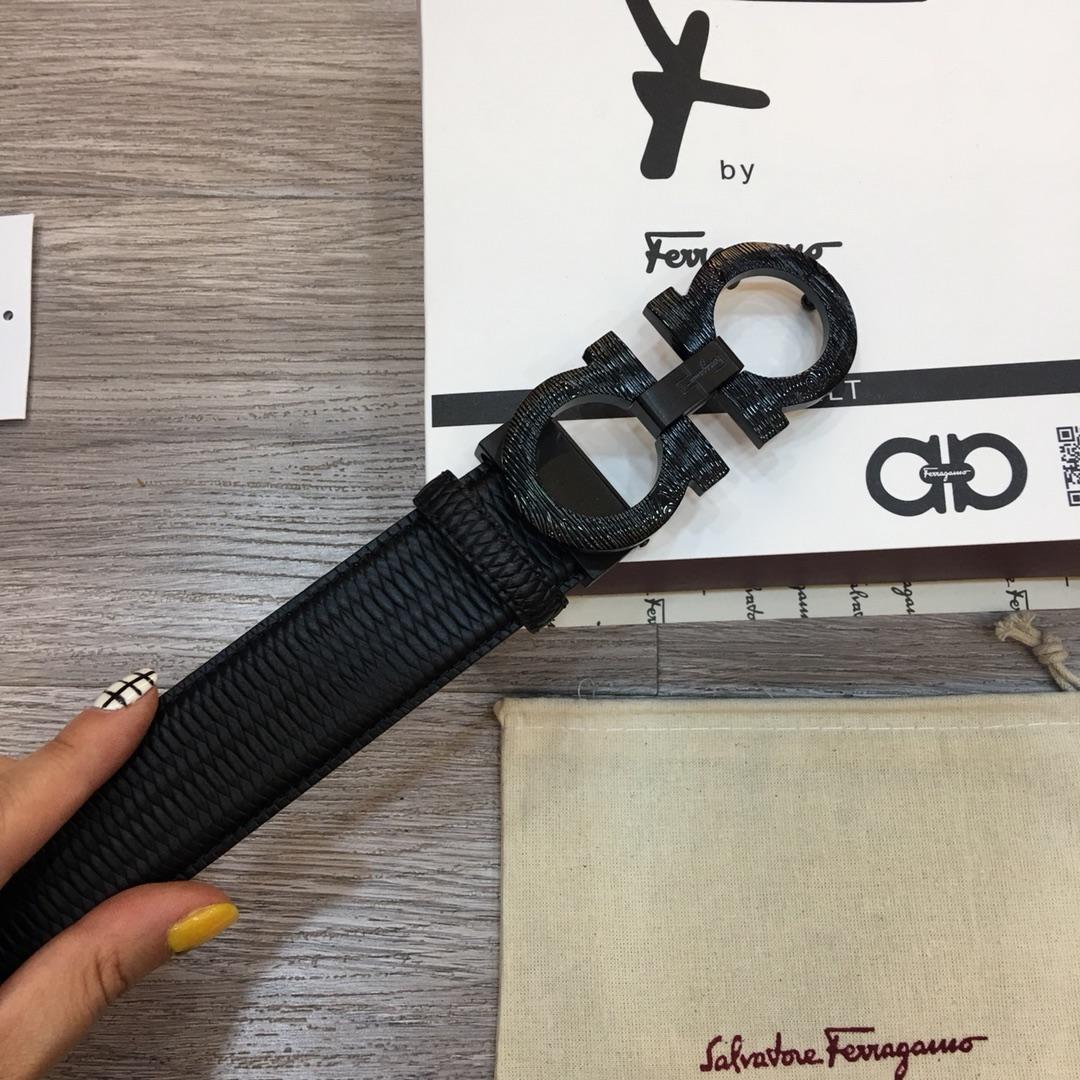 Black Shiny Ferragamo buckle belt ASS02250