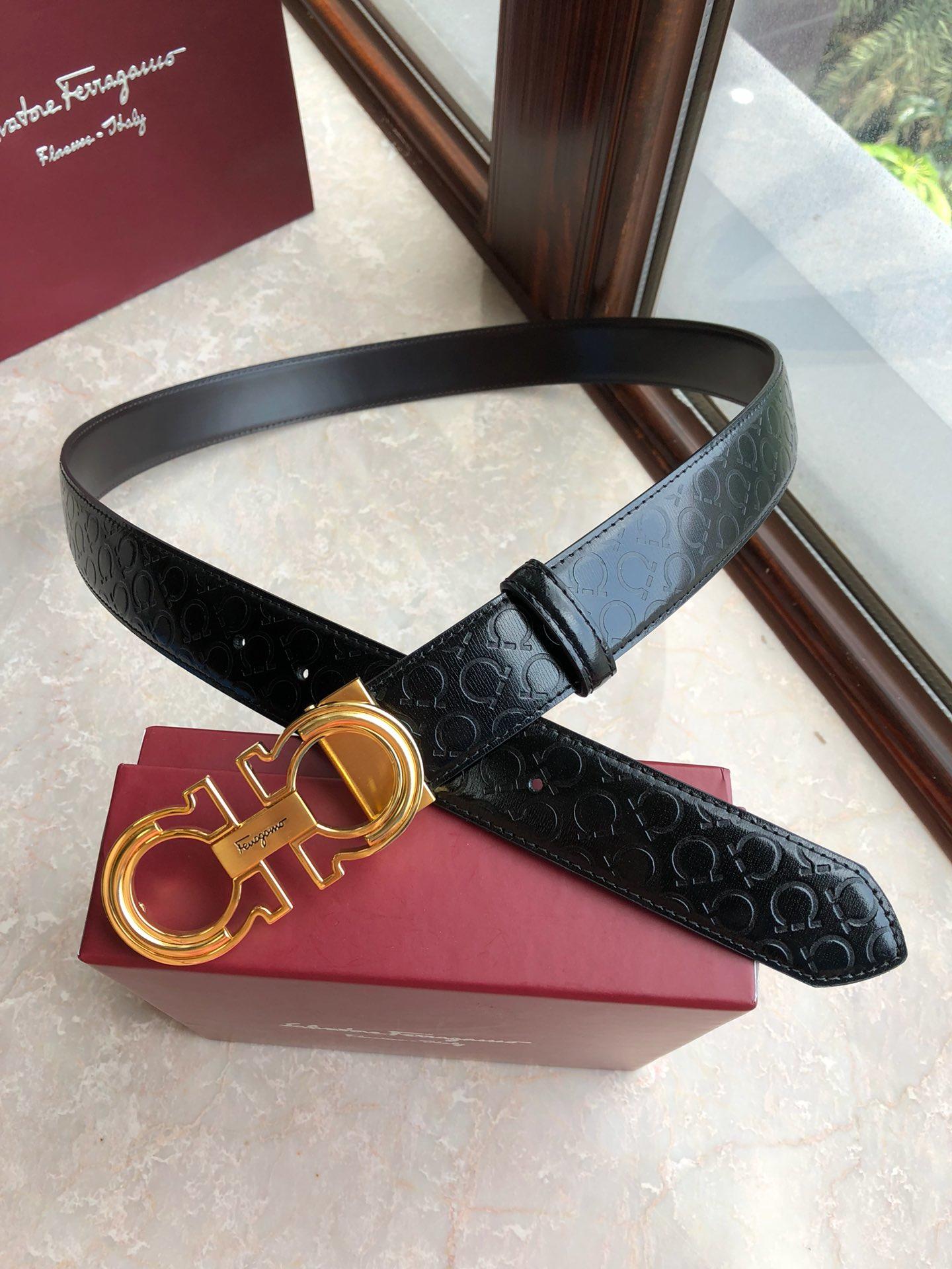 Black leather Golden Ferragamo buckle belt ASS02262