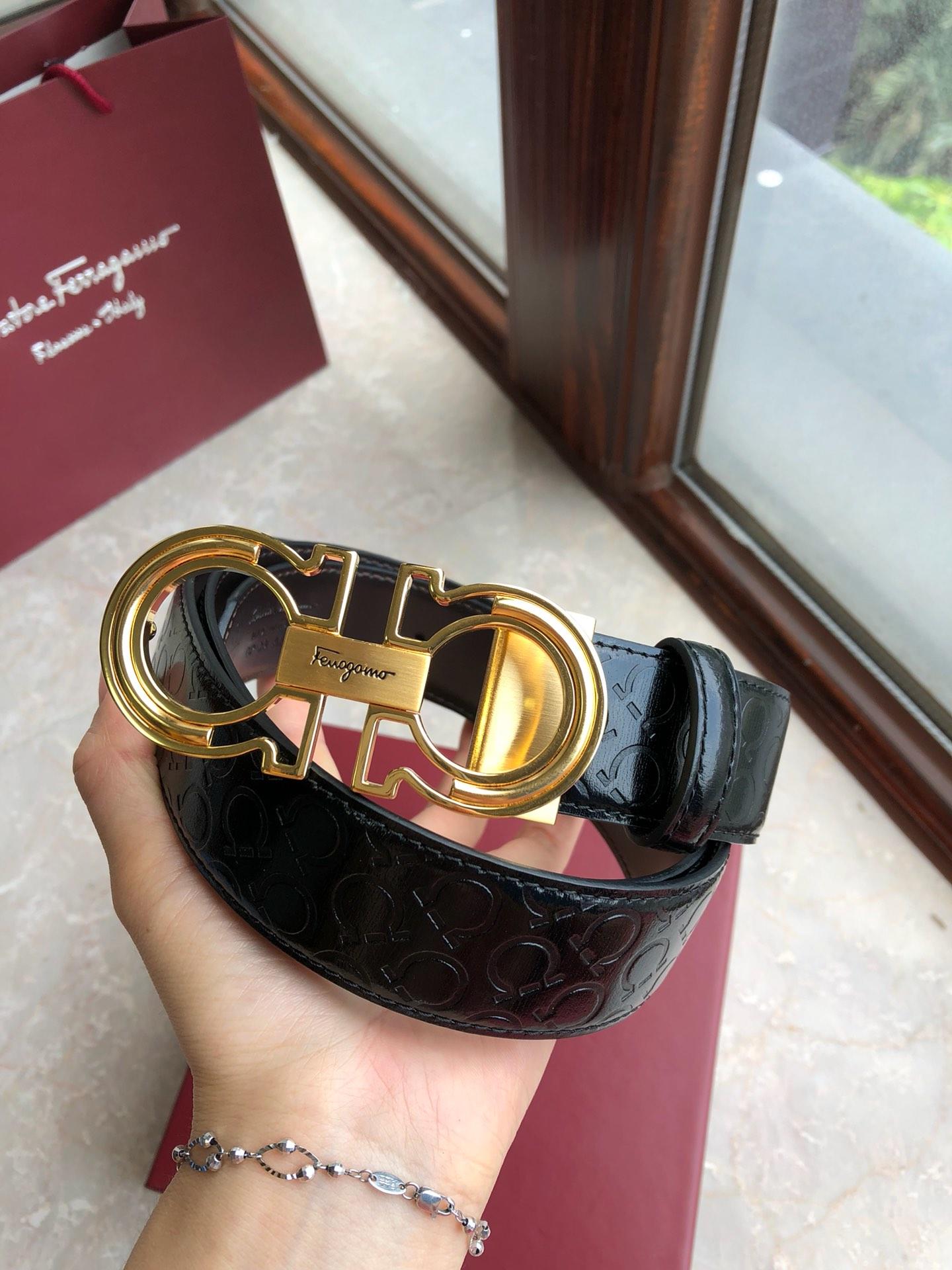 Black leather Golden Ferragamo buckle belt ASS02262