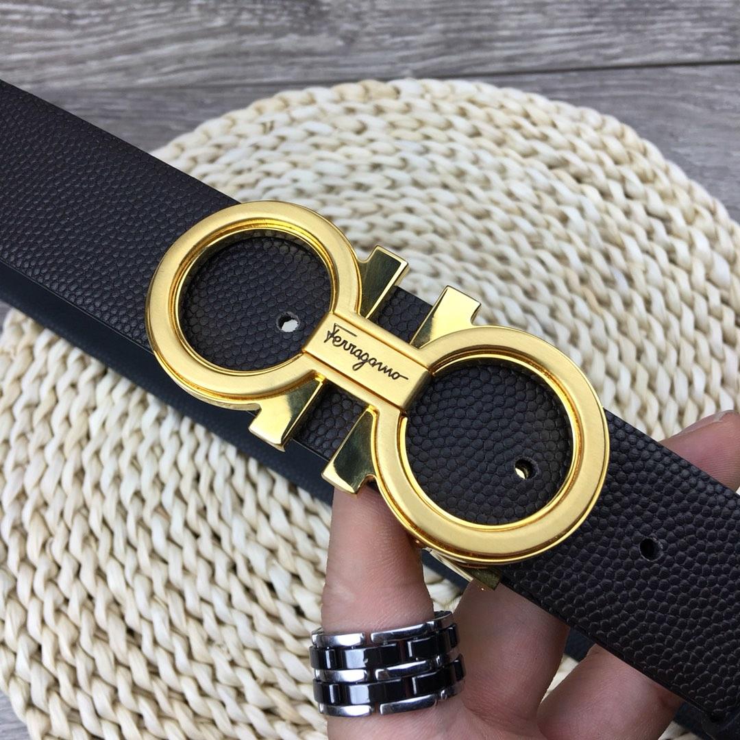 Black leather Gold Ferragamo buckle belt ASS02224