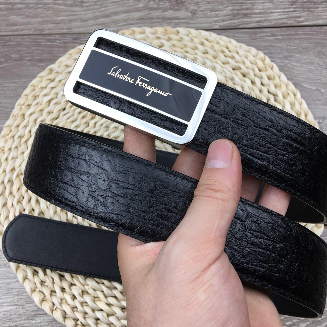 Black leather Ferragamo silver belt ASS02253