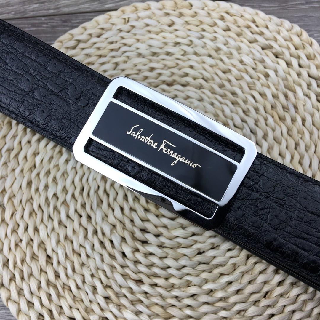 Black leather Ferragamo silver belt ASS02253