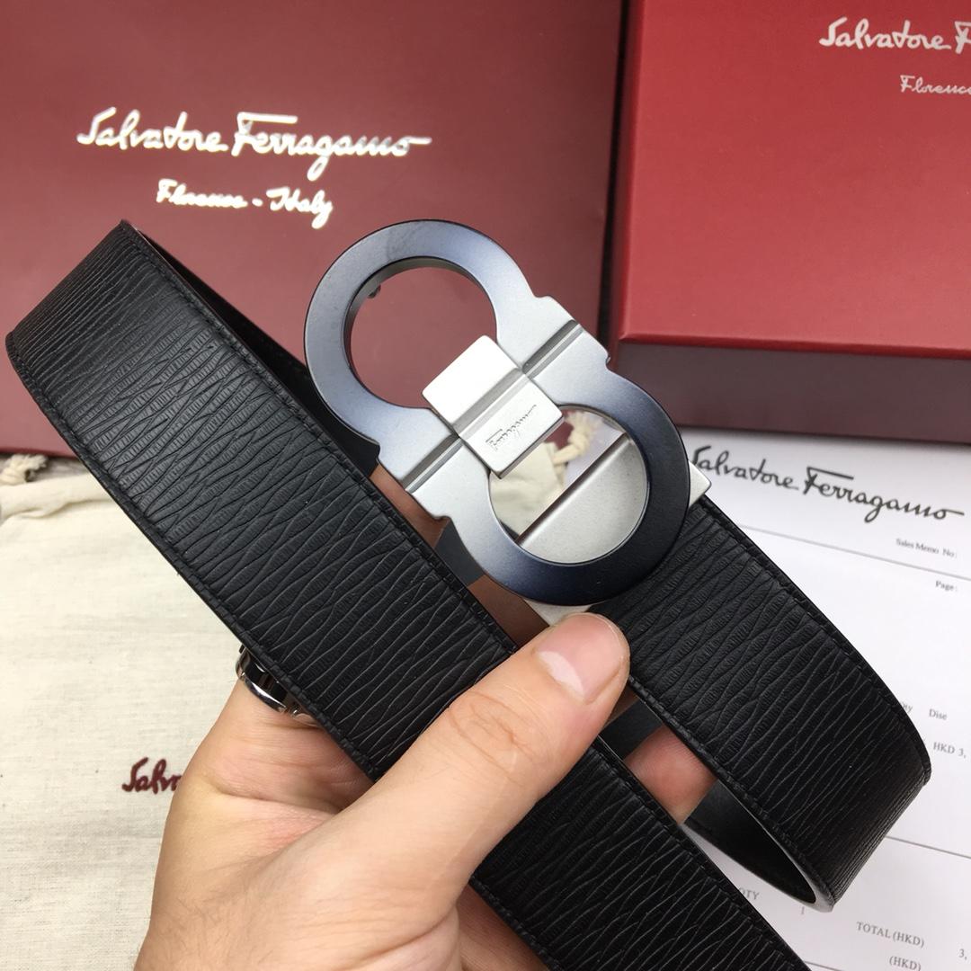 Black leather Ferragamo Silver belt ASS02200