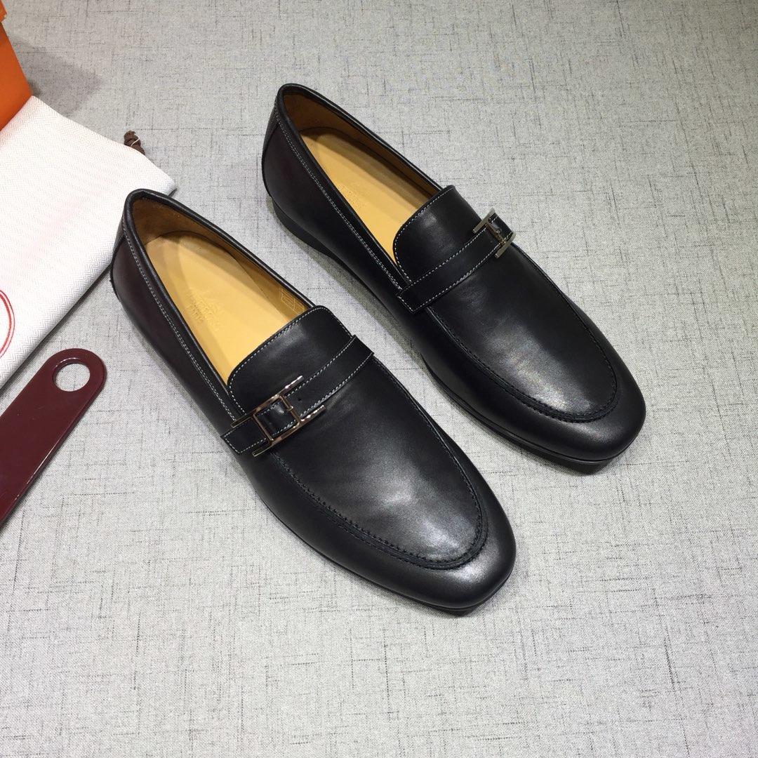 Hermes Black leather Perfect Quality Loafers MS07805