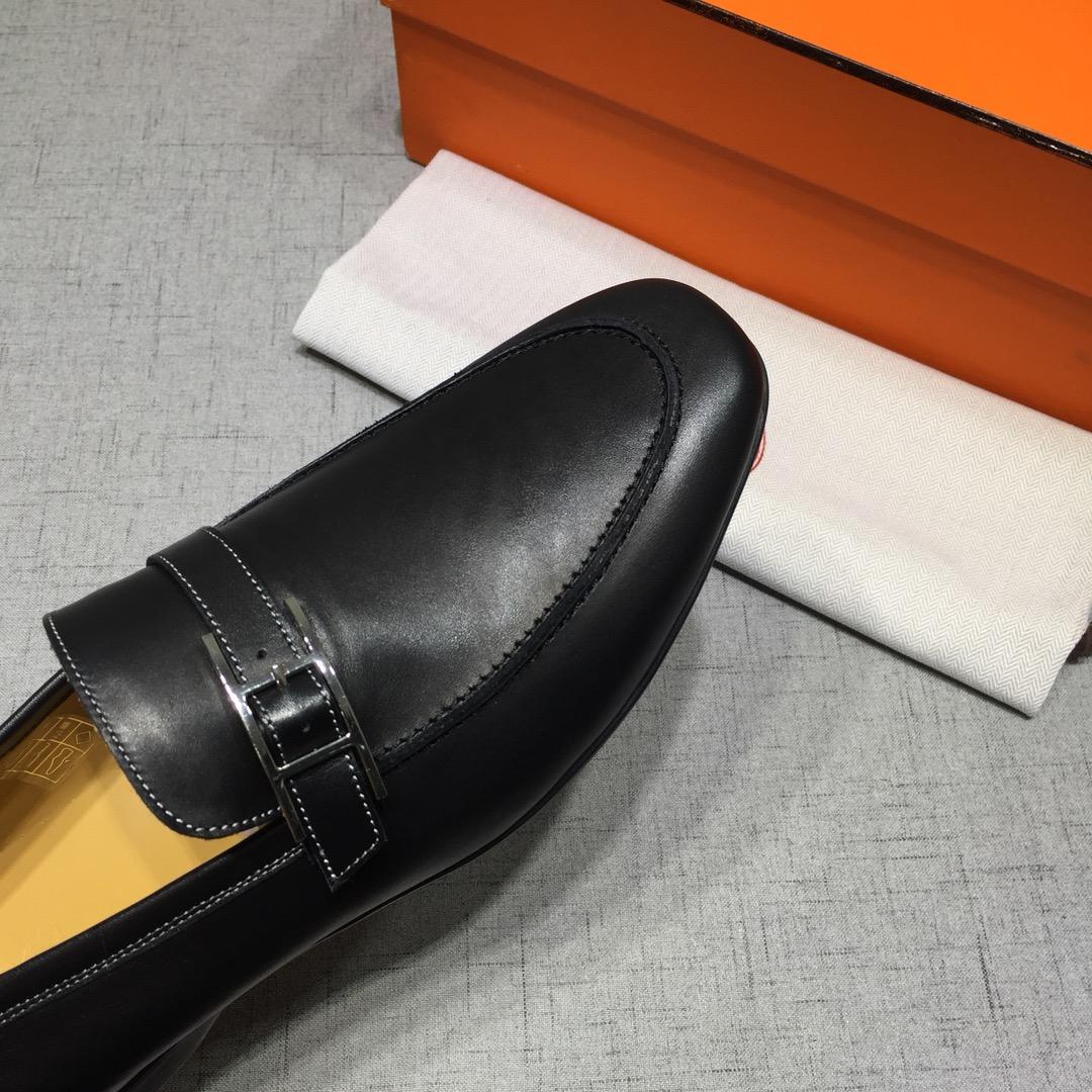Hermes Black leather Perfect Quality Loafers MS07805