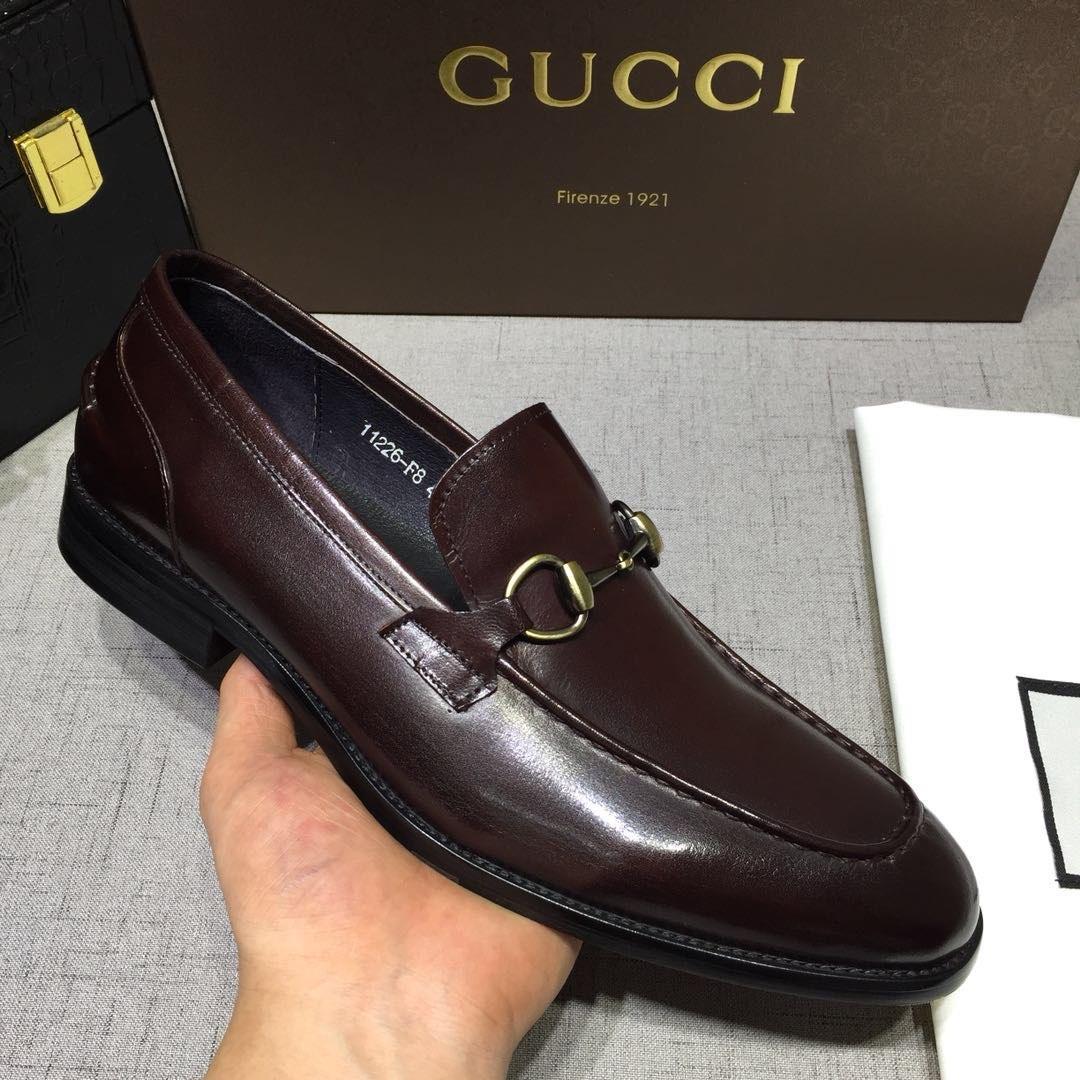 Gucci Brown Bright leather Perfect Quality Loafers With Silver Buckle MS07615