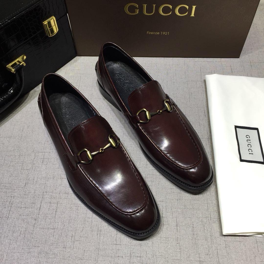 Gucci Brown Bright leather Perfect Quality Loafers With Silver Buckle MS07615