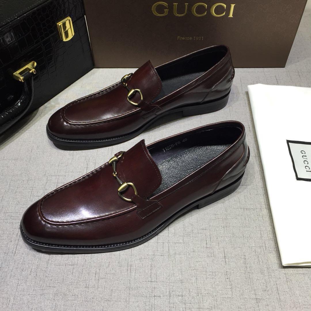 Gucci Brown Bright leather Perfect Quality Loafers With Silver Buckle MS07615