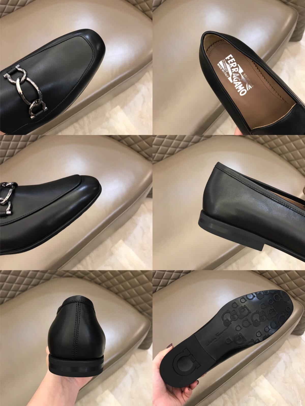 Salvatore Ferragamo Black Bright leather Loafer With Sliver Buckle MS02983