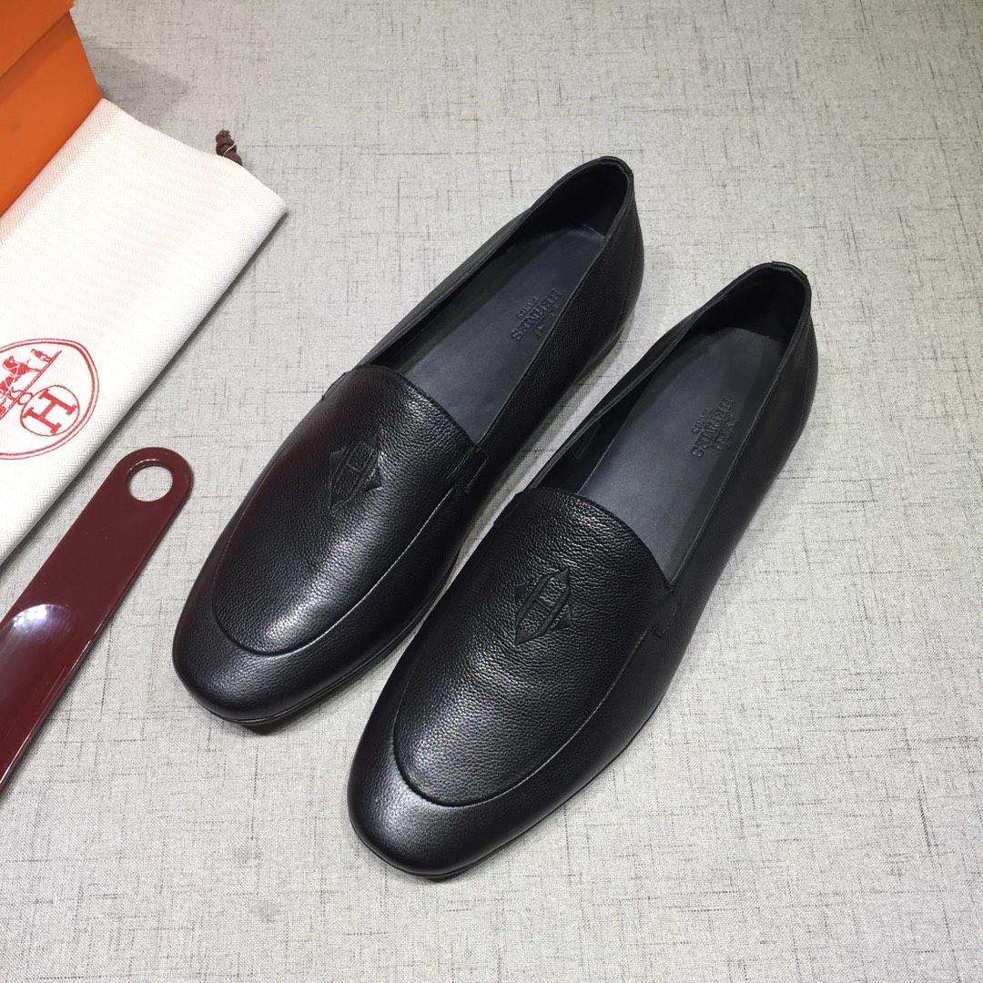 Hermes Black leather Perfect Quality Loafers MS07804