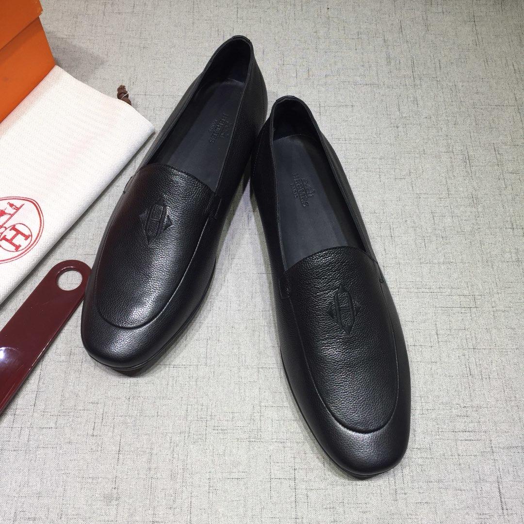 Hermes Black leather Perfect Quality Loafers MS07804