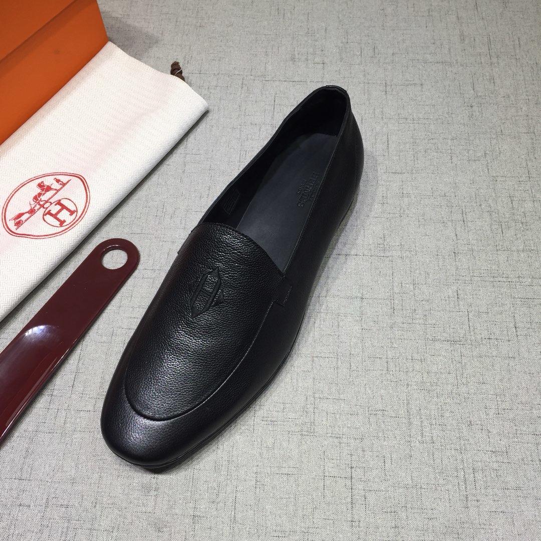 Hermes Black leather Perfect Quality Loafers MS07804