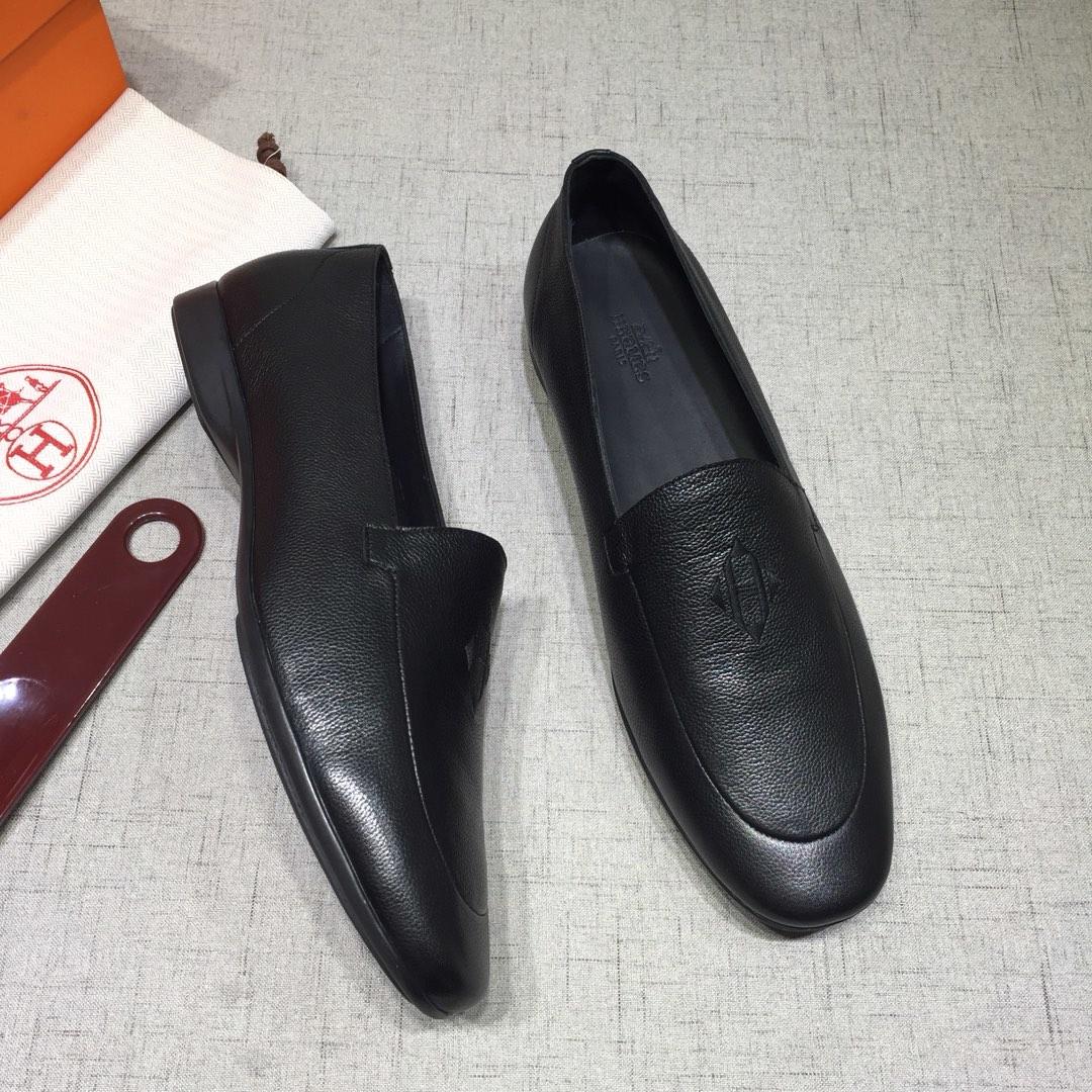 Hermes Black leather Perfect Quality Loafers MS07804