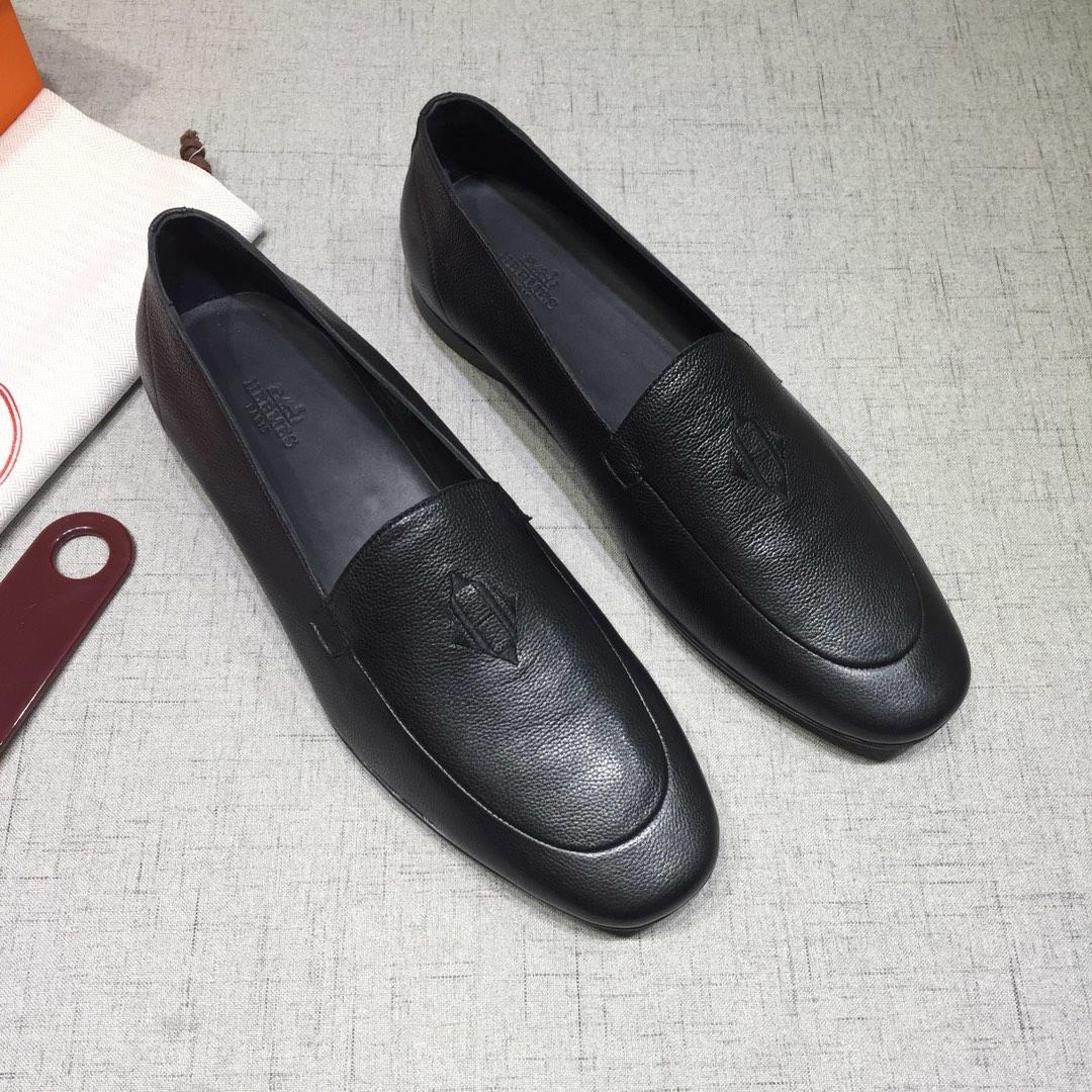 Hermes Black leather Perfect Quality Loafers MS07804