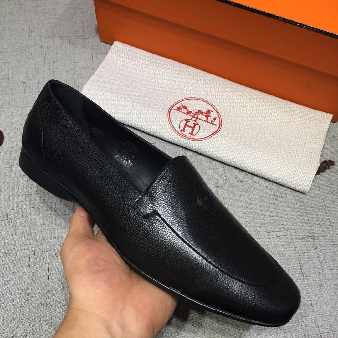 Hermes Black leather Perfect Quality Loafers MS07804