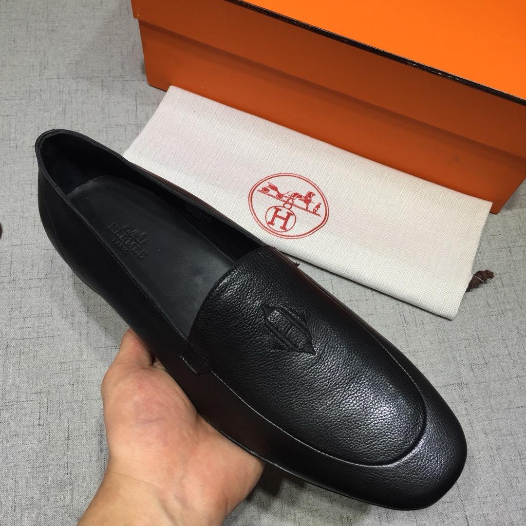 Hermes Black leather Perfect Quality Loafers MS07804