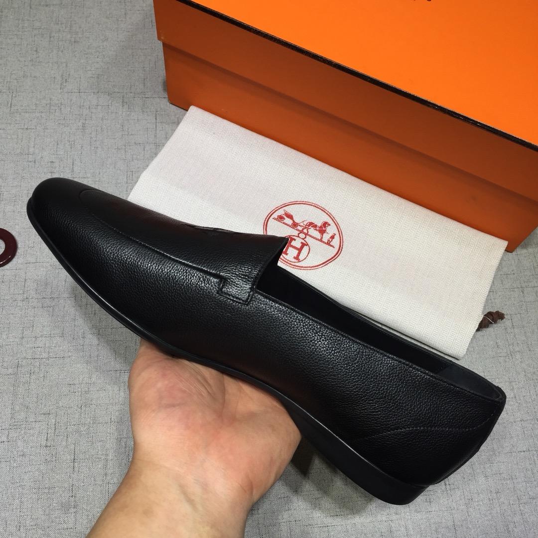 Hermes Black leather Perfect Quality Loafers MS07804