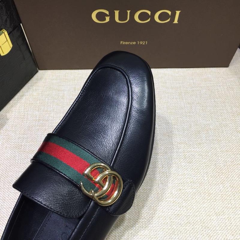 Gucci Black Leather loafer With Golden GG Buckle MS07612