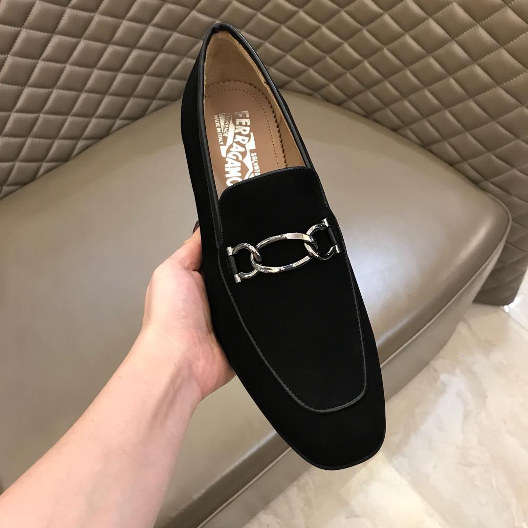 Salvatore Ferragamo Black Suede leather Fashion Perfect Quality Loafers With Sliver Buckle MS02982