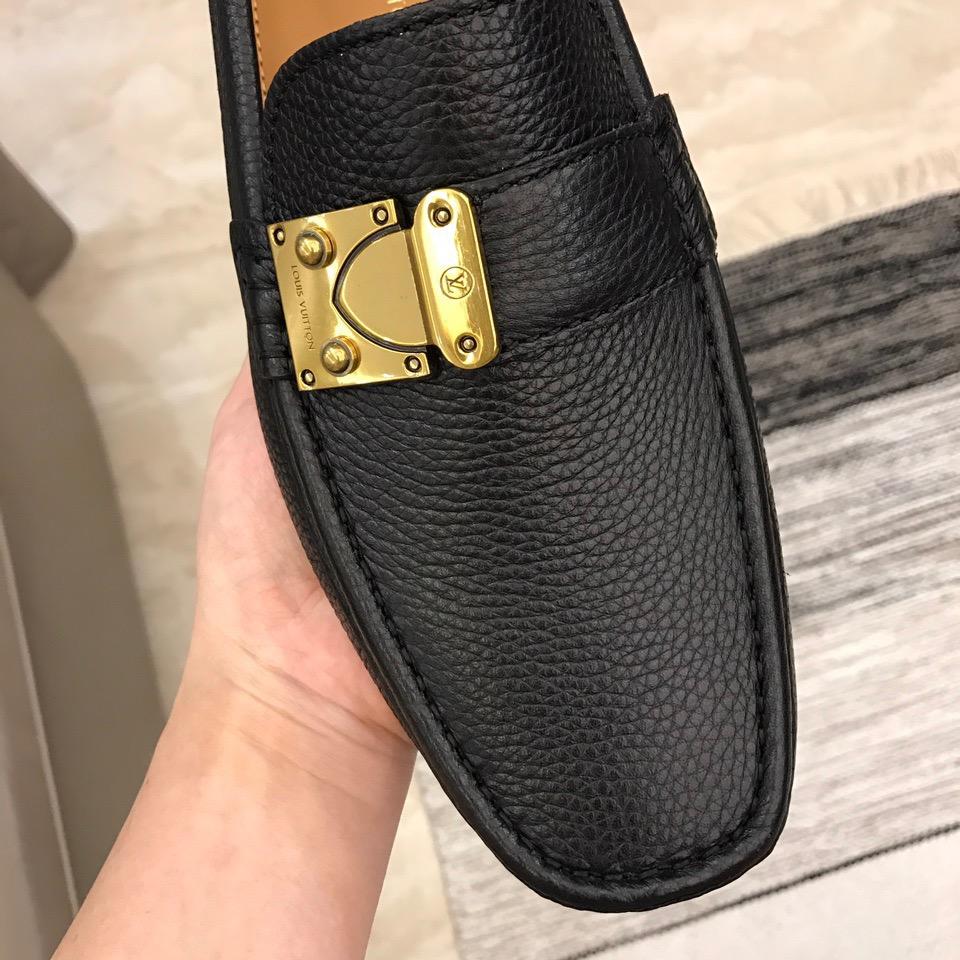 lv Arizona Moccasin Black Loafers With Golden Buckle MS02796