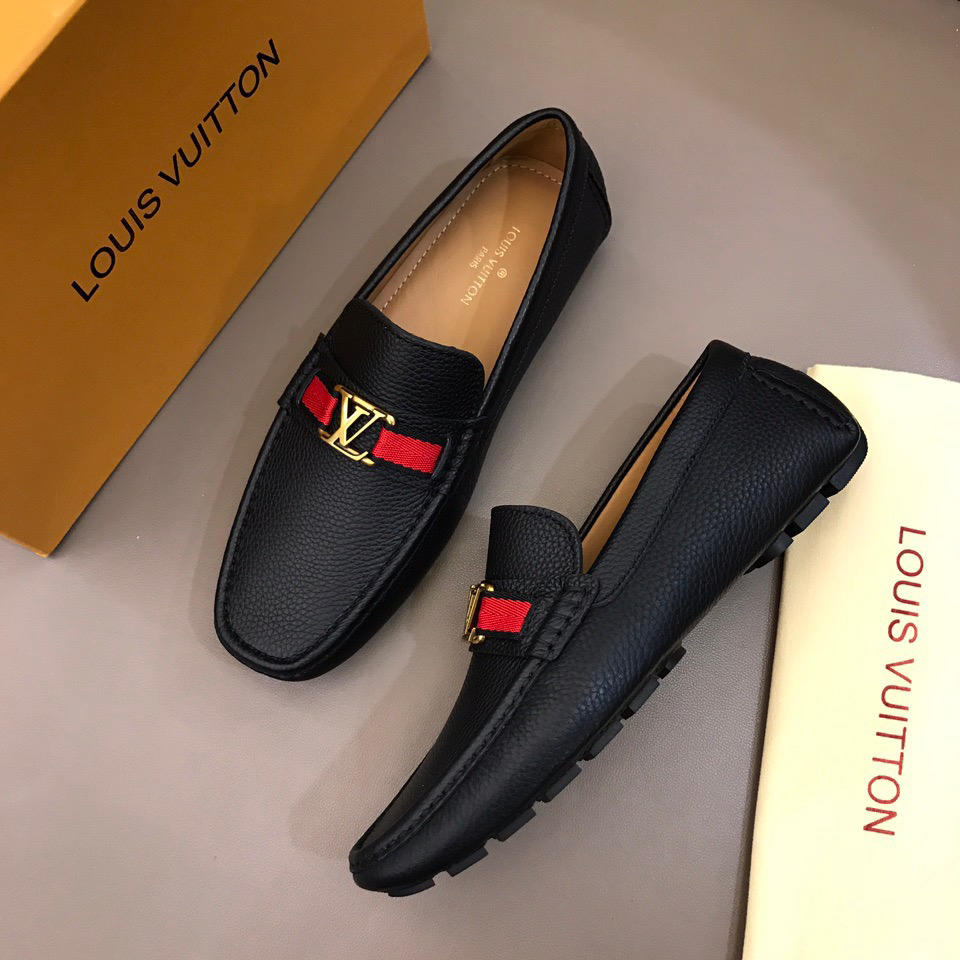 lv Arizona Moccasin Black Loafers With Golden Buckle MS02789