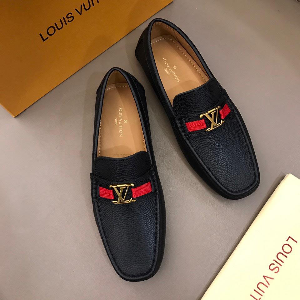 lv Arizona Moccasin Black Loafers With Golden Buckle MS02789