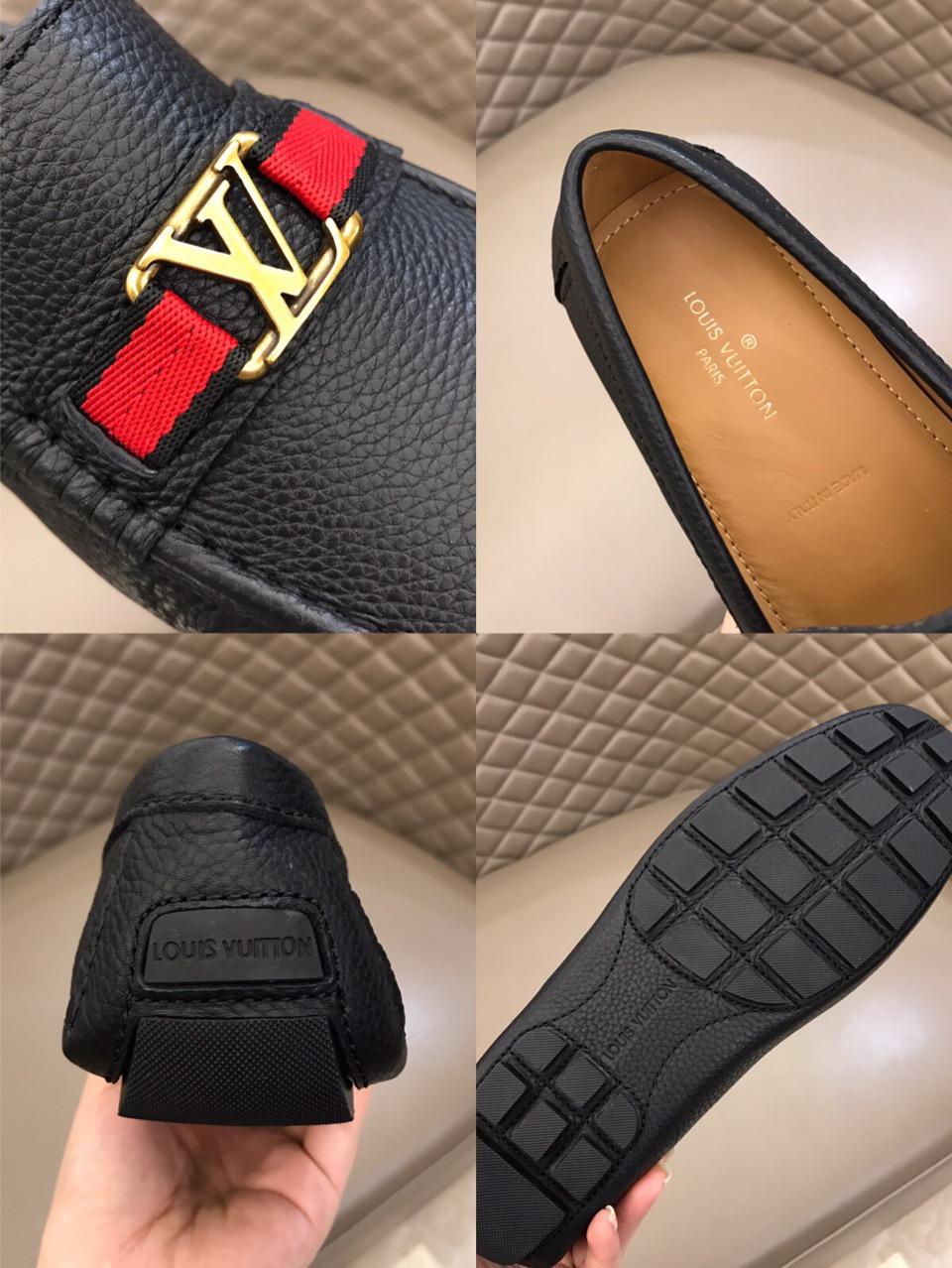 lv Arizona Moccasin Black Loafers With Golden Buckle MS02789