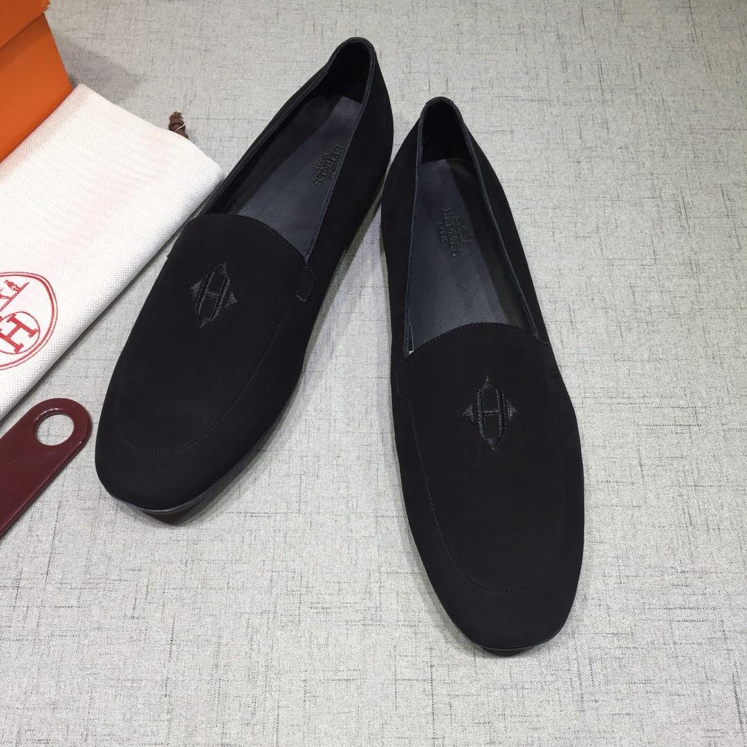 Hermes Black Suede leather Perfect Quality Loafers MS07803