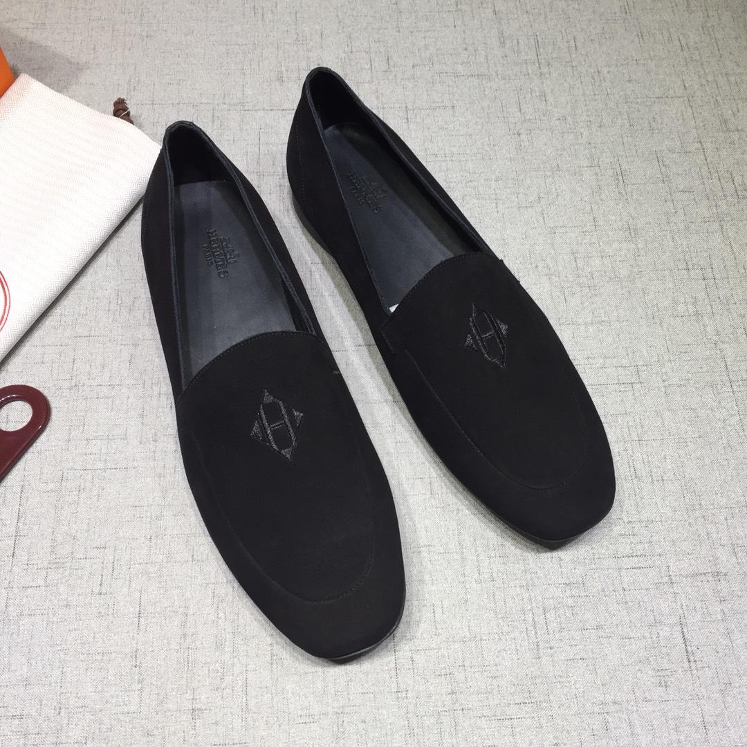 Hermes Black Suede leather Perfect Quality Loafers MS07803