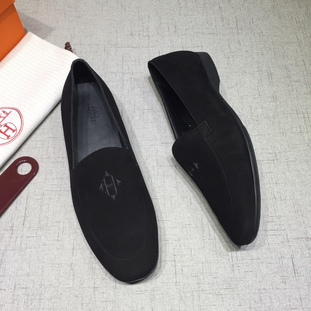 Hermes Black Suede leather Perfect Quality Loafers MS07803