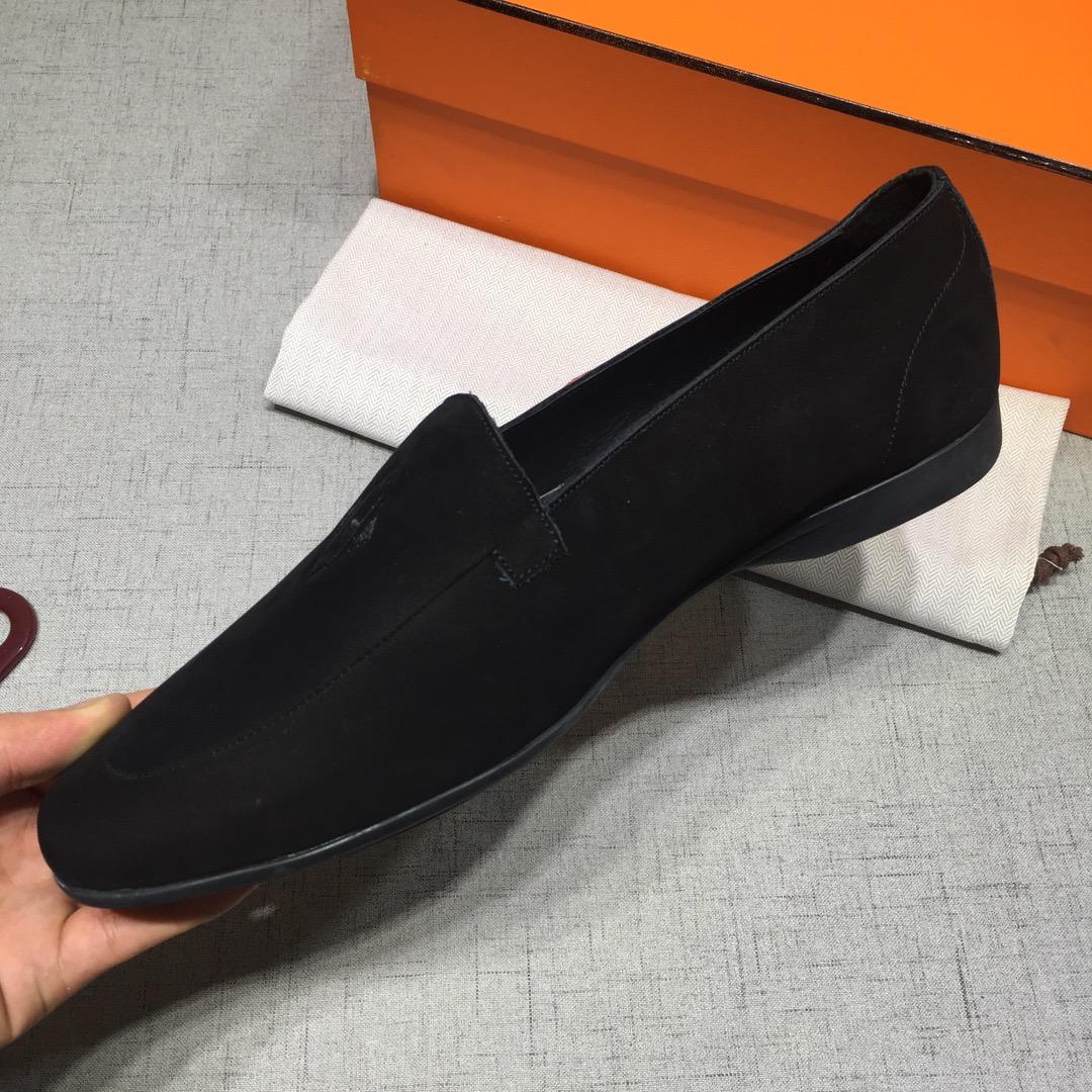 Hermes Black Suede leather Perfect Quality Loafers MS07803