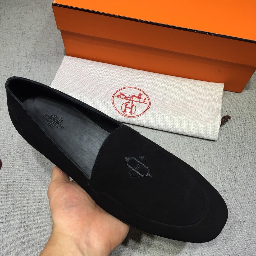 Hermes Black Suede leather Perfect Quality Loafers MS07803