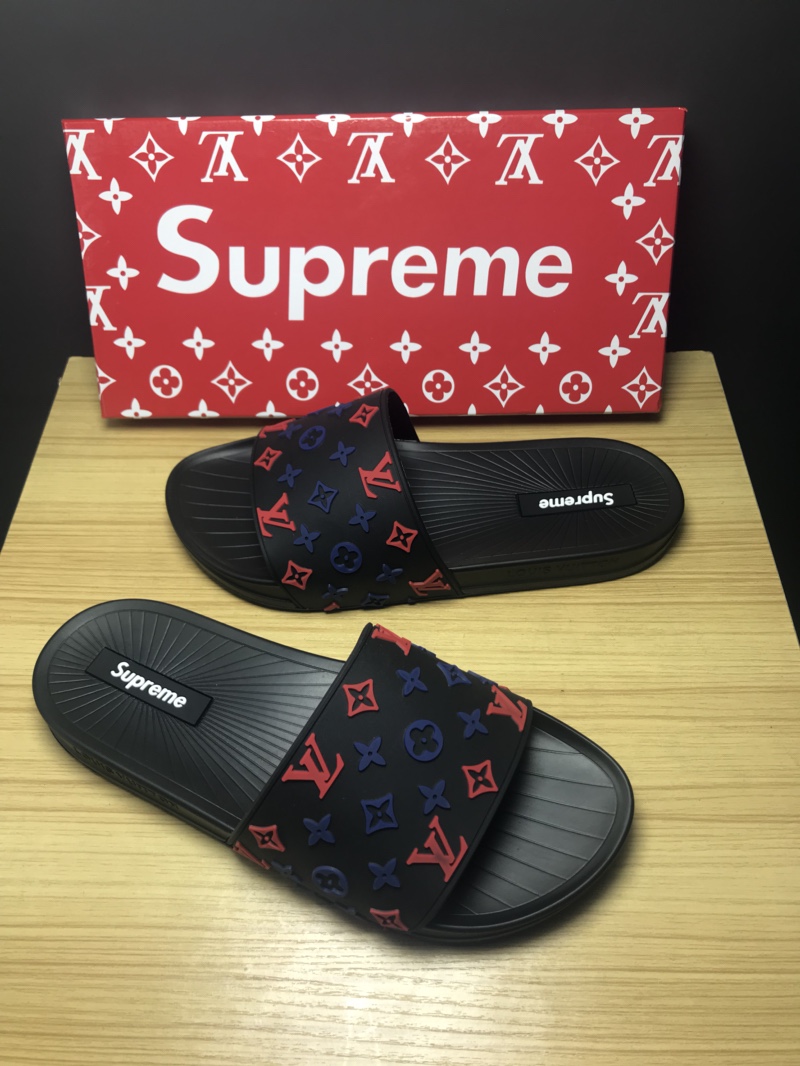 High Quality lv x Supreme black slide sandal GO_LV021