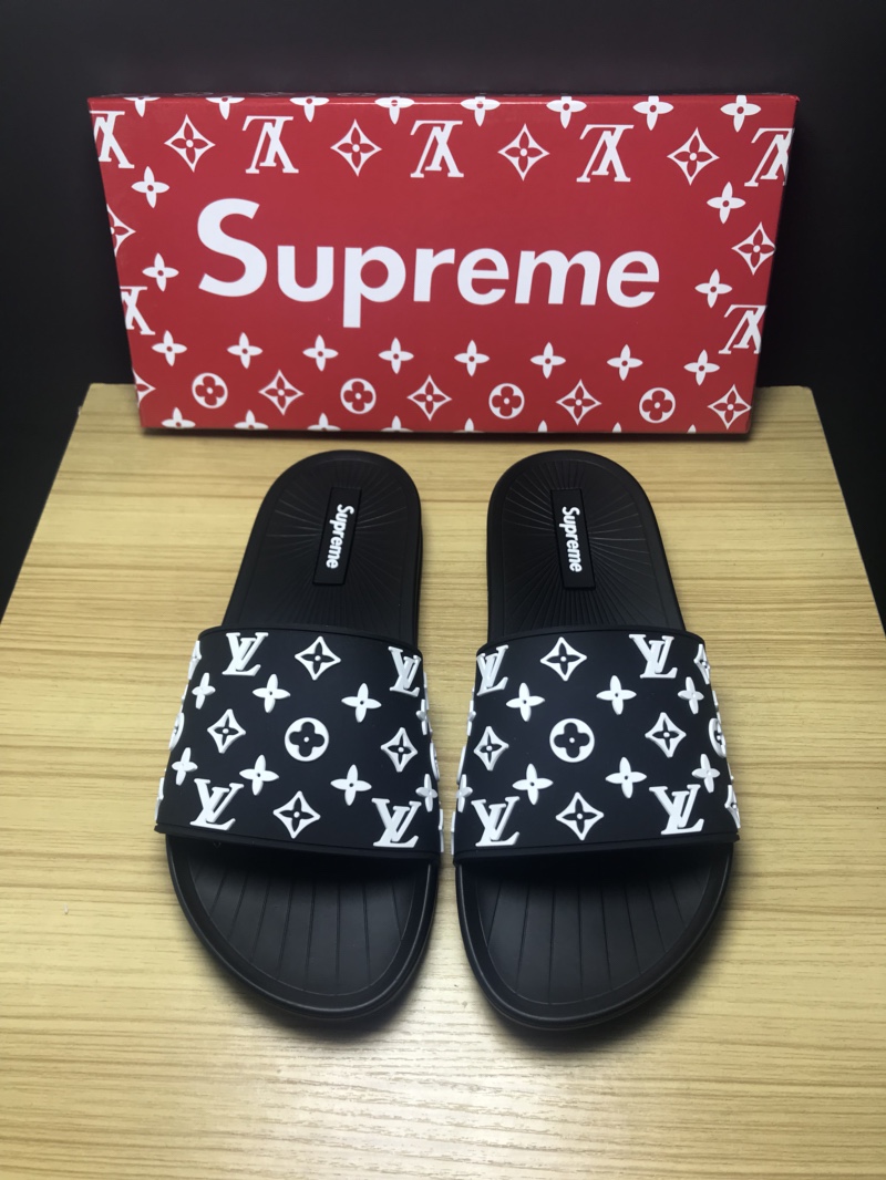 High Quality lv x Supreme black slide sandal GO_LV020