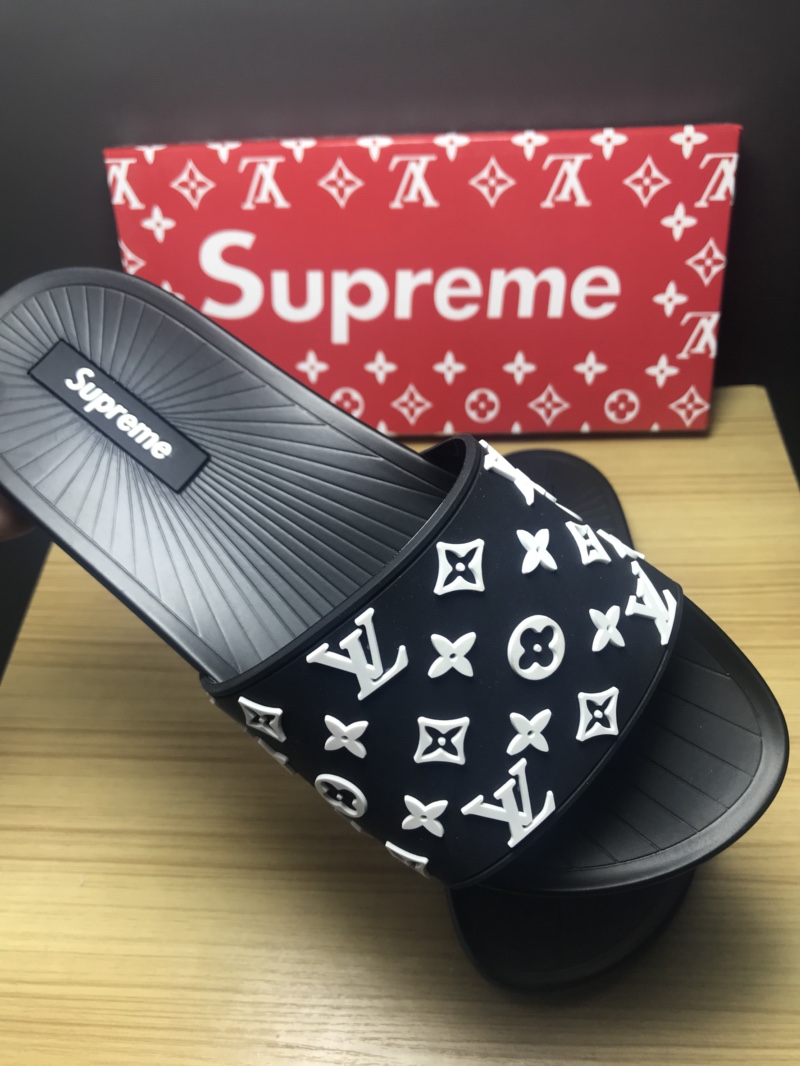 High Quality lv x Supreme black slide sandal GO_LV020