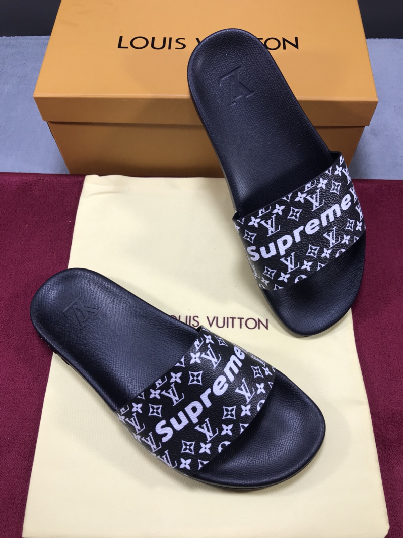 High Quality lv x Supreme black slide sandal GO_LV019