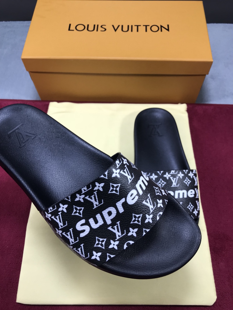 High Quality lv x Supreme black slide sandal GO_LV019