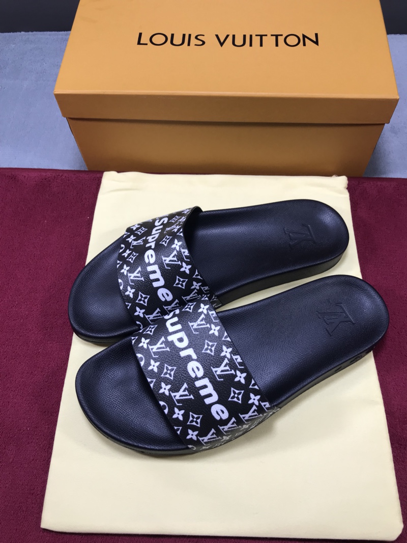 High Quality lv x Supreme black slide sandal GO_LV019