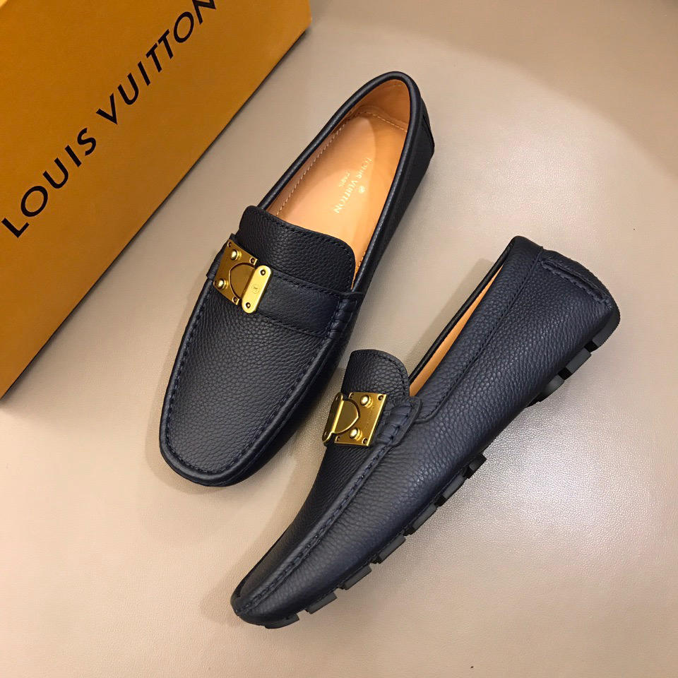 lv Arizona Moccasin Deep Blue Loafers With Golden Buckle MS02795