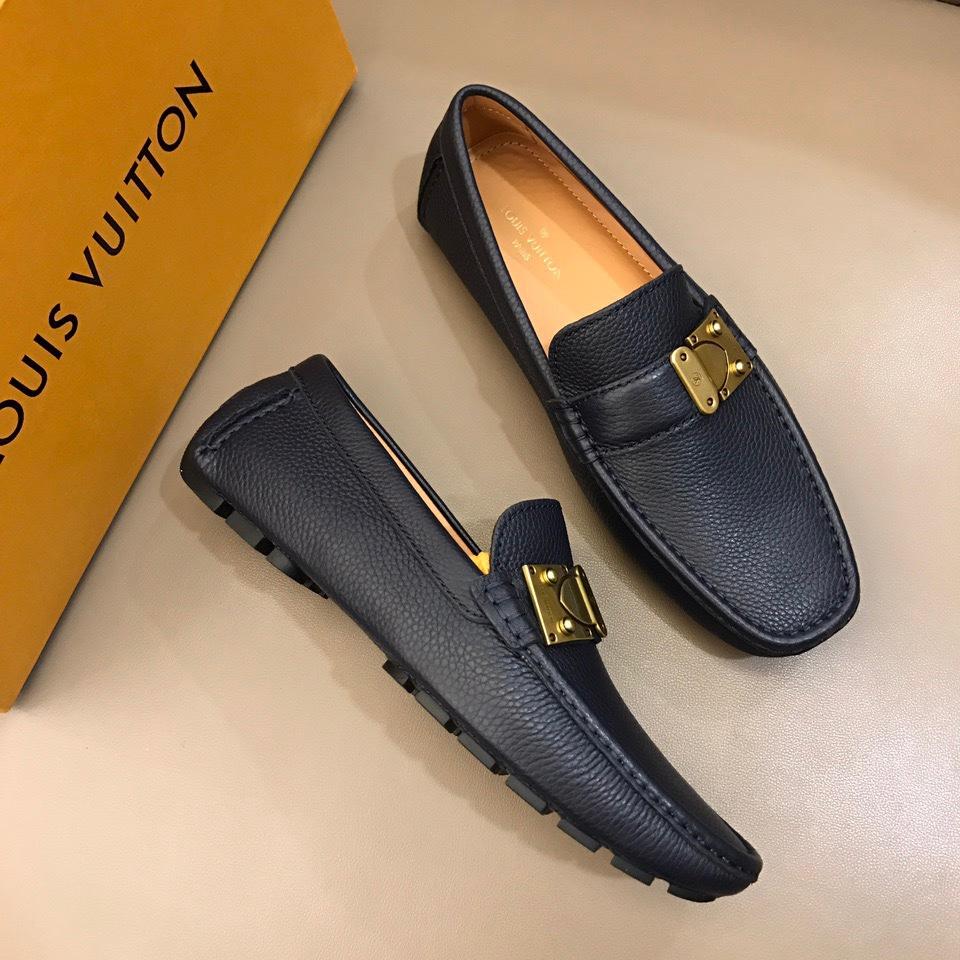 lv Arizona Moccasin Deep Blue Loafers With Golden Buckle MS02795