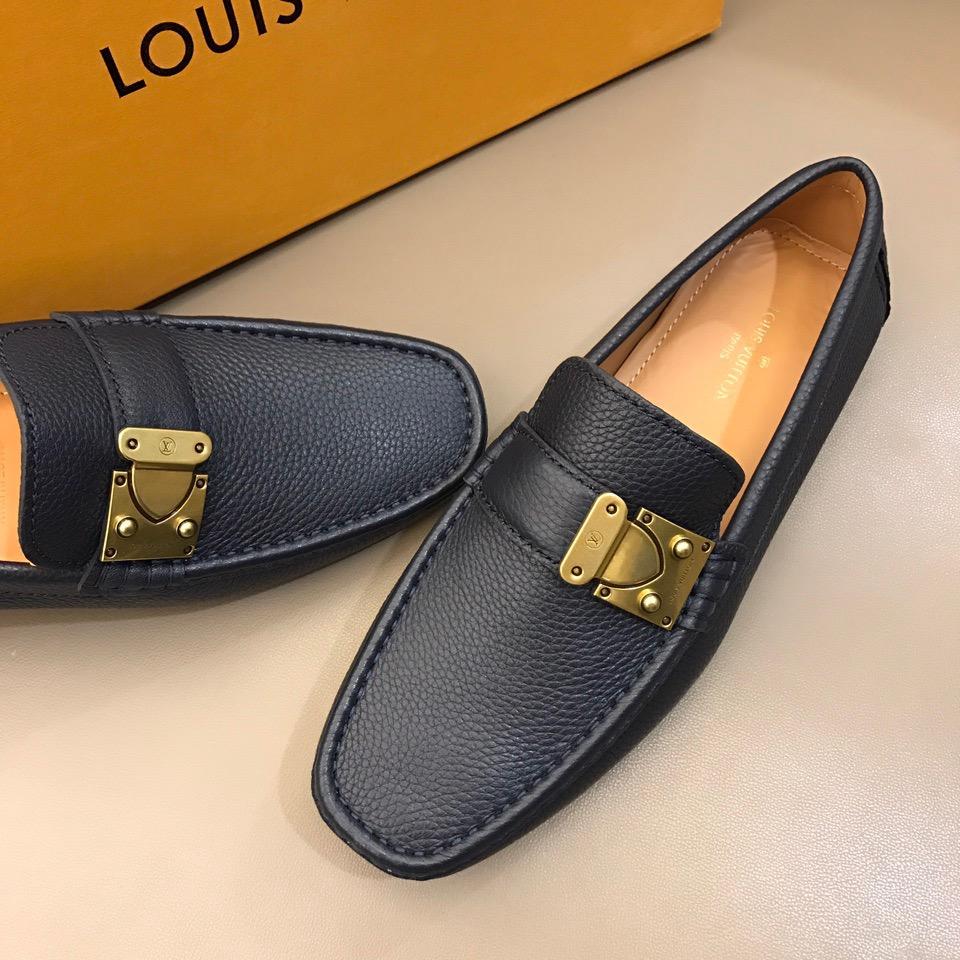 lv Arizona Moccasin Deep Blue Loafers With Golden Buckle MS02795
